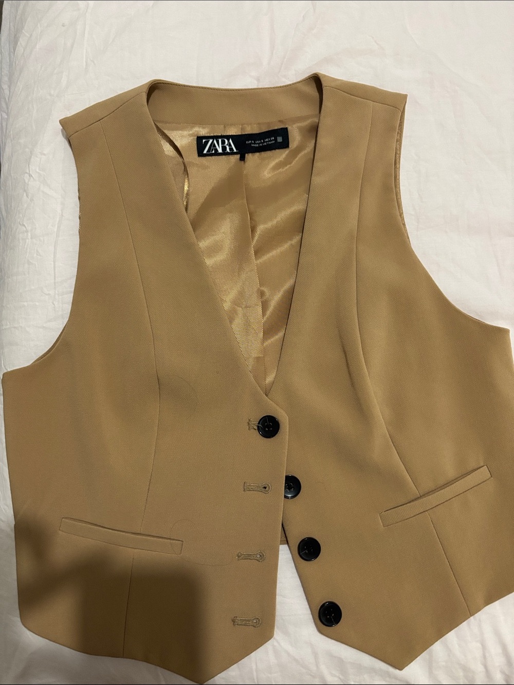 ZARA Camel Brown Sleeveless Button Vest